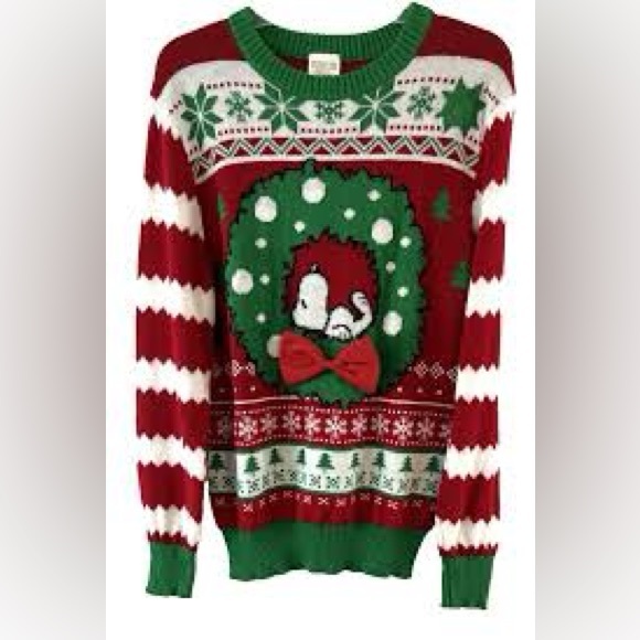 Red and Green Crewneck Sweater with Festive Patterns - Picture 1 of 1